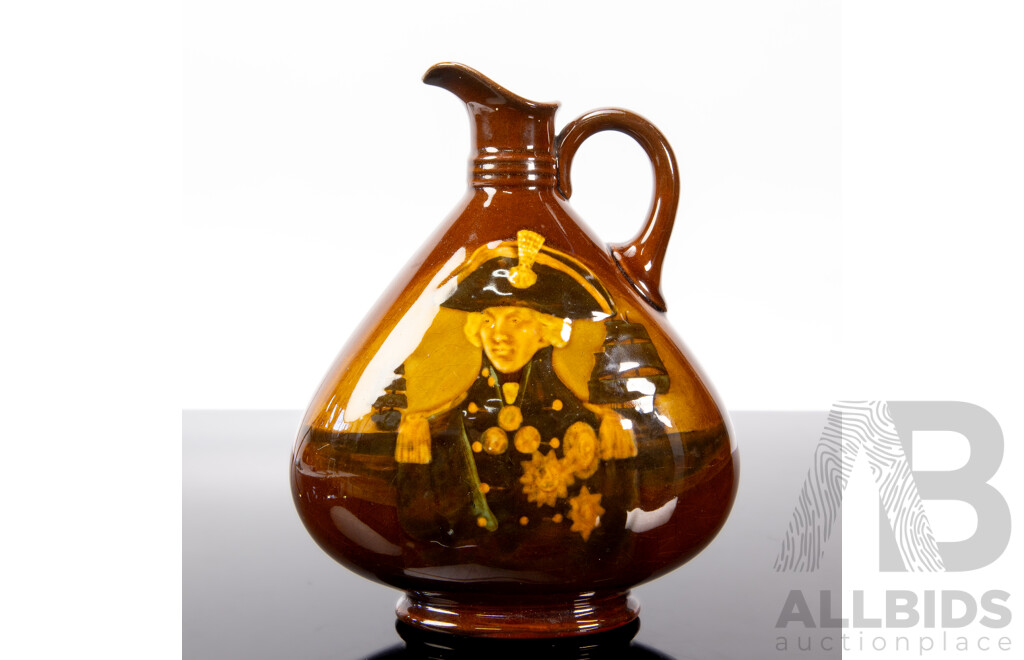 Royal Doulton (England) Kingsware Dewars Whisky Flask Depicting Lord Nelson