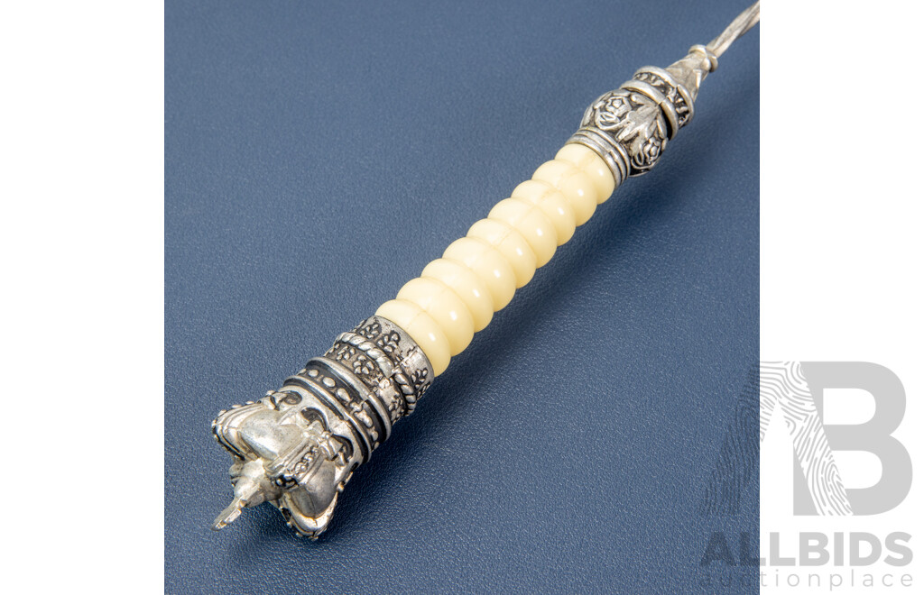 Vintage Candle Snuffer with Crown Finial & Etched Floral Bell