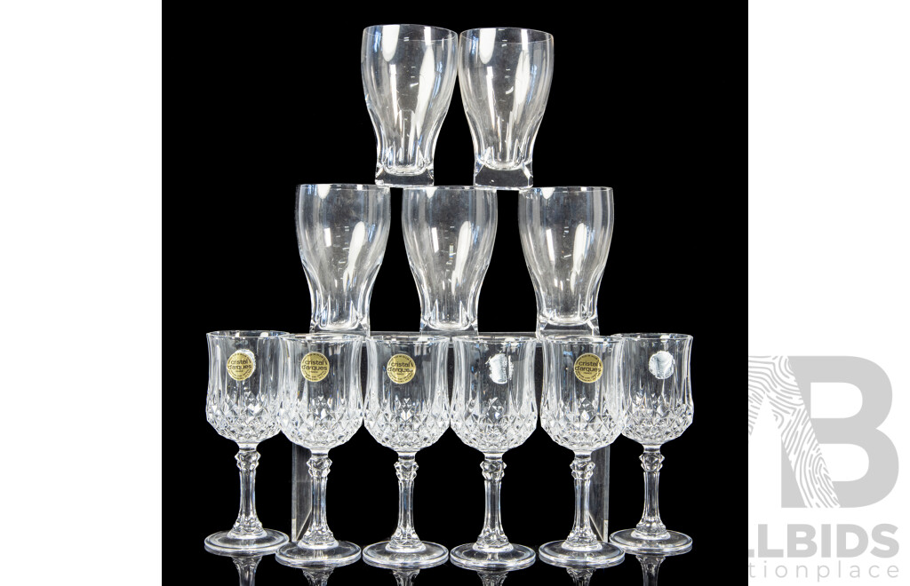 Five Peill & Putzler Glass Tumblers and Six Vintage Cristal D'Arques Wine Goblets