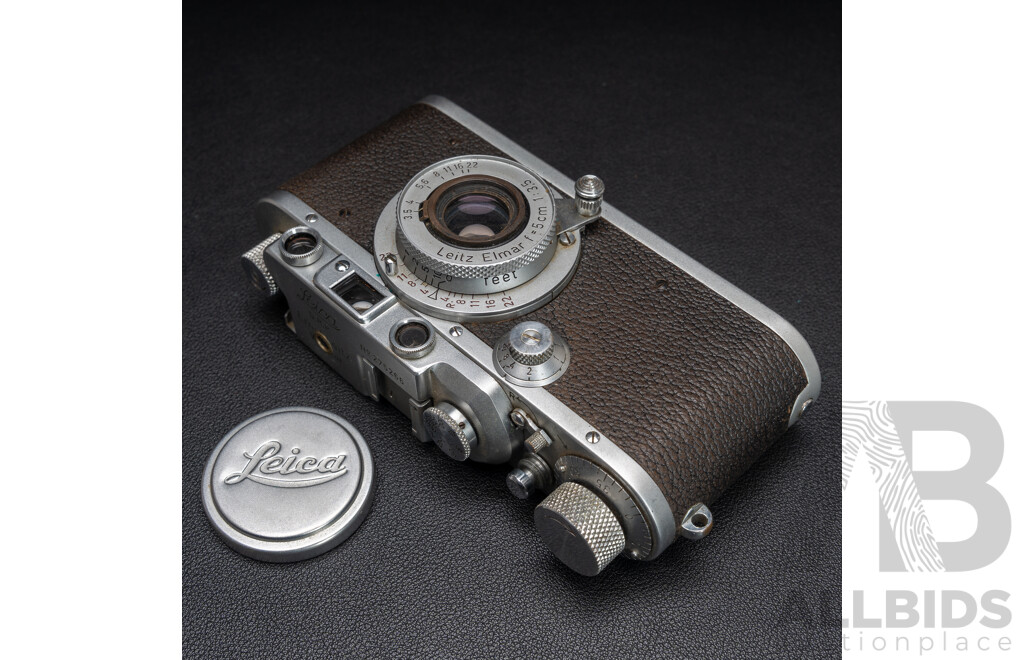 Leica IIIa D.R.P. Screw-Mount Rangefinder Camera (1938) Serial No. 275266 with Leitz Elmar 5cm F/3.5 Lens