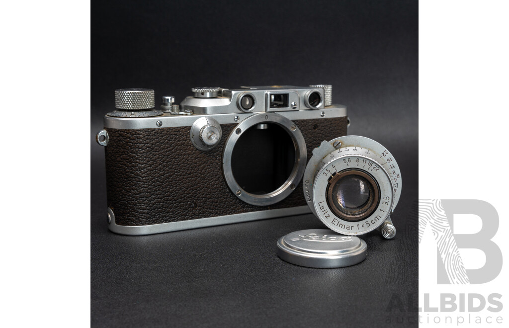 Leica IIIa D.R.P. Screw-Mount Rangefinder Camera (1938) Serial No. 275266 with Leitz Elmar 5cm F/3.5 Lens