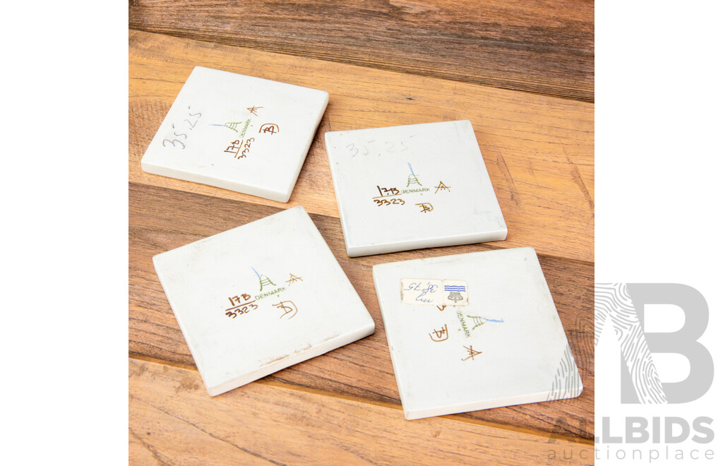 Set of Four Vintage Aluminia Faience Tiles 8 × 8 Cm Denmark