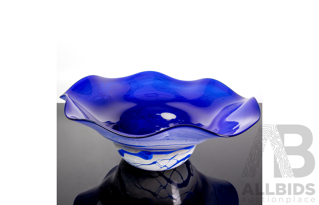 Stephen Morris Australian Studio Glass Cobalt Blue Bowl Signed to Base