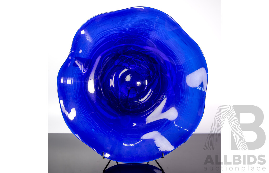 Stephen Morris Australian Studio Glass Cobalt Blue Bowl Signed to Base