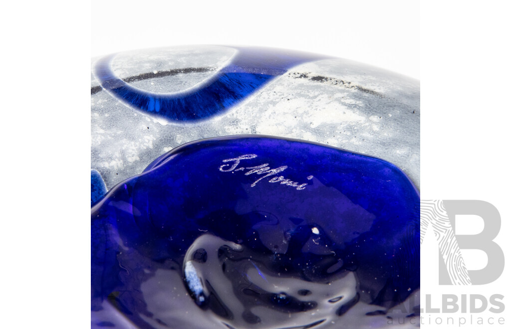 Stephen Morris Australian Studio Glass Cobalt Blue Bowl Signed to Base
