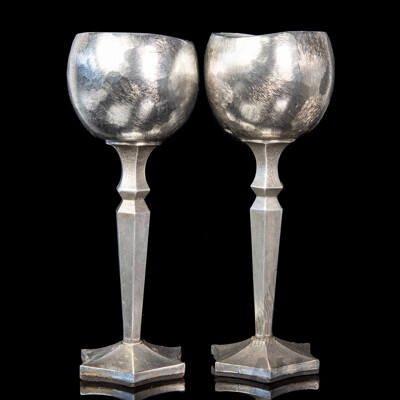 Vintage Pair of Don Sheil Signed and Numbered Goblets, 1975