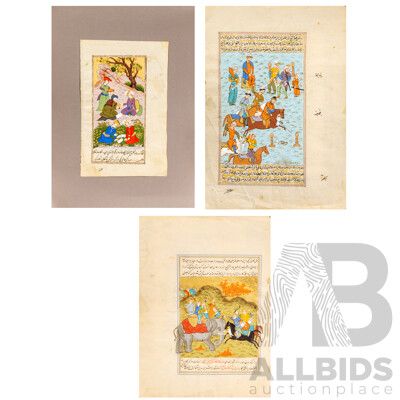 Pair of Antique Indo-Persian Miniature Gouache Paintings on Paper