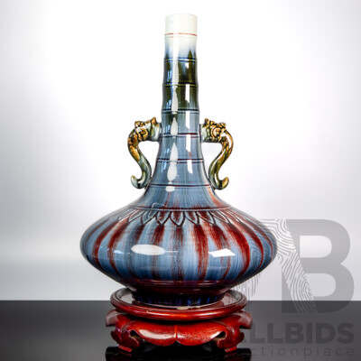 Quality Large Chinese Blue & Sang De Beouf Glaze Tall Vase