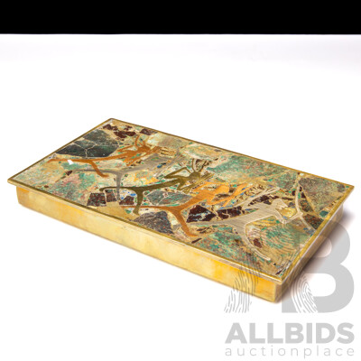 Rare 1967 Sigi Pineda Taxco Brass & Stone Inlaid Box with Expedition Provenance