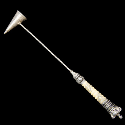 Vintage Candle Snuffer with Crown Finial & Etched Floral Bell