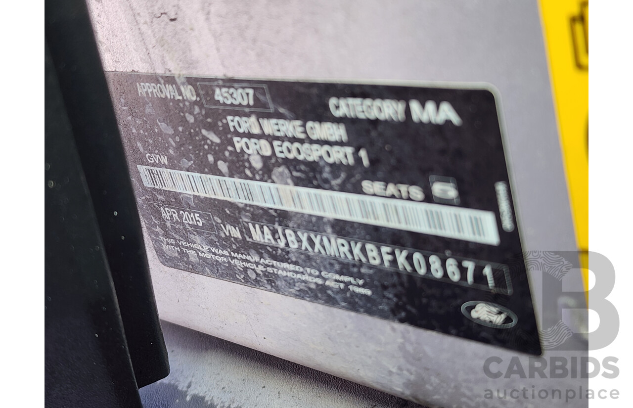 4/2015 Ford Ecosport Trend BK 4d Wagon Silver 1.5L