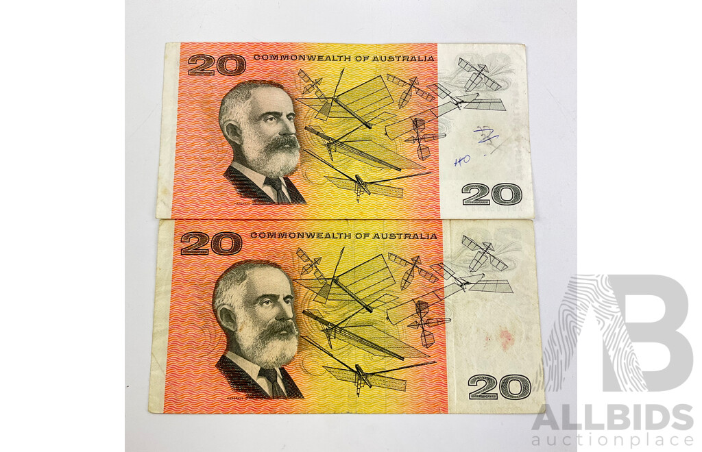 Two Australian 1968 Twenty Dollar Notes, Phillips/Randall R403
