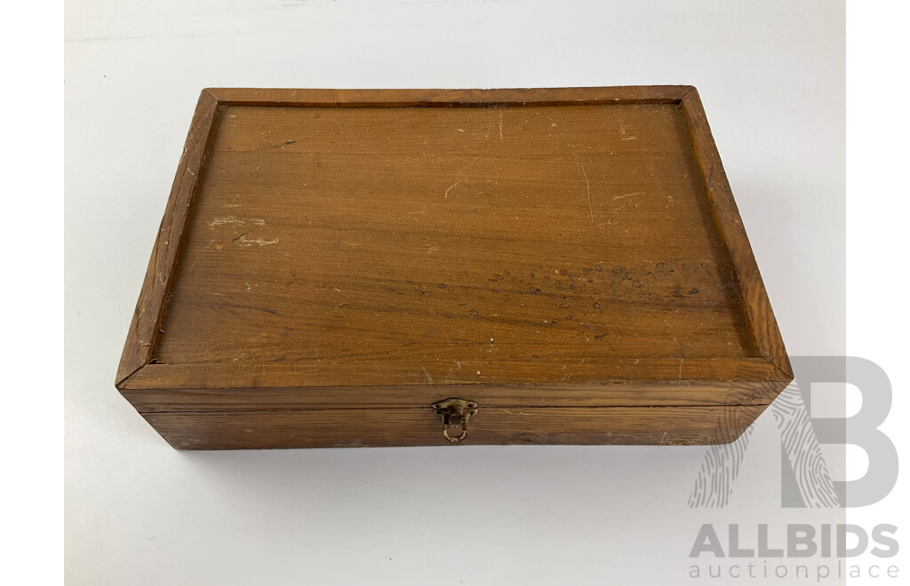 Vintage Brass and Alloy Chess Set in Oak Case