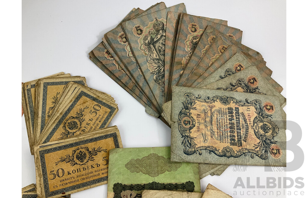 Collection of Imperial Russian and German Occupation Bank Notes - Approximately 260 Notes
