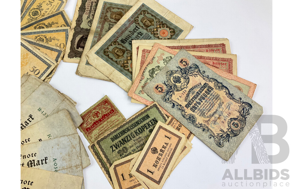 Collection of Imperial Russian and German Occupation Bank Notes - Approximately 260 Notes