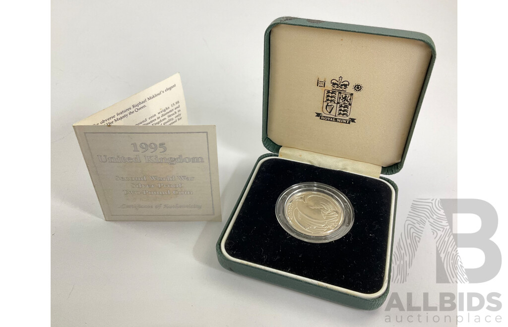 United Kingdom Royal Mint 1995 Silver Proof Two Pound Coin, Commemorating End of World War Two .925