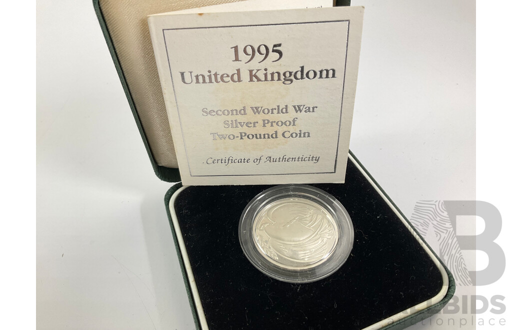 United Kingdom Royal Mint 1995 Silver Proof Two Pound Coin, Commemorating End of World War Two .925