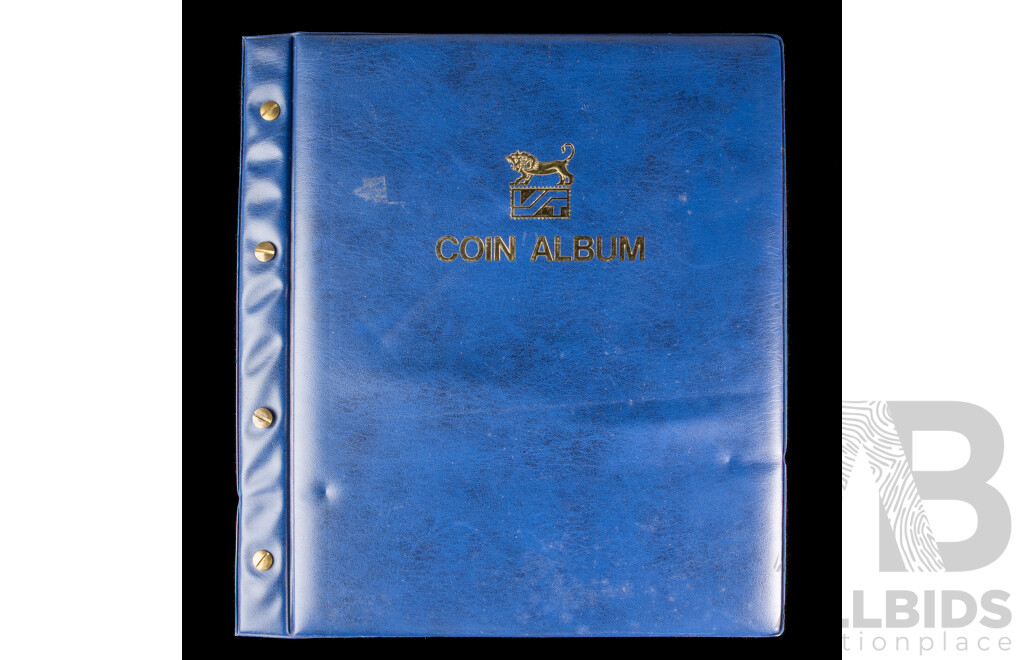 Album of United Kingdom, New Zealand and USA Coins Including Commemorative Crowns, Pennies, Half Pennies, Sixpence, Shillings, Two Shillings, New-Pence, One Pound, QV to QE2, Dimes, Quarters,