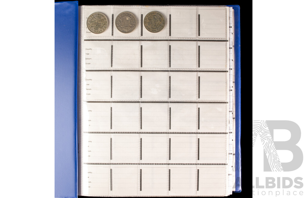 Album of United Kingdom, New Zealand and USA Coins Including Commemorative Crowns, Pennies, Half Pennies, Sixpence, Shillings, Two Shillings, New-Pence, One Pound, QV to QE2, Dimes, Quarters,