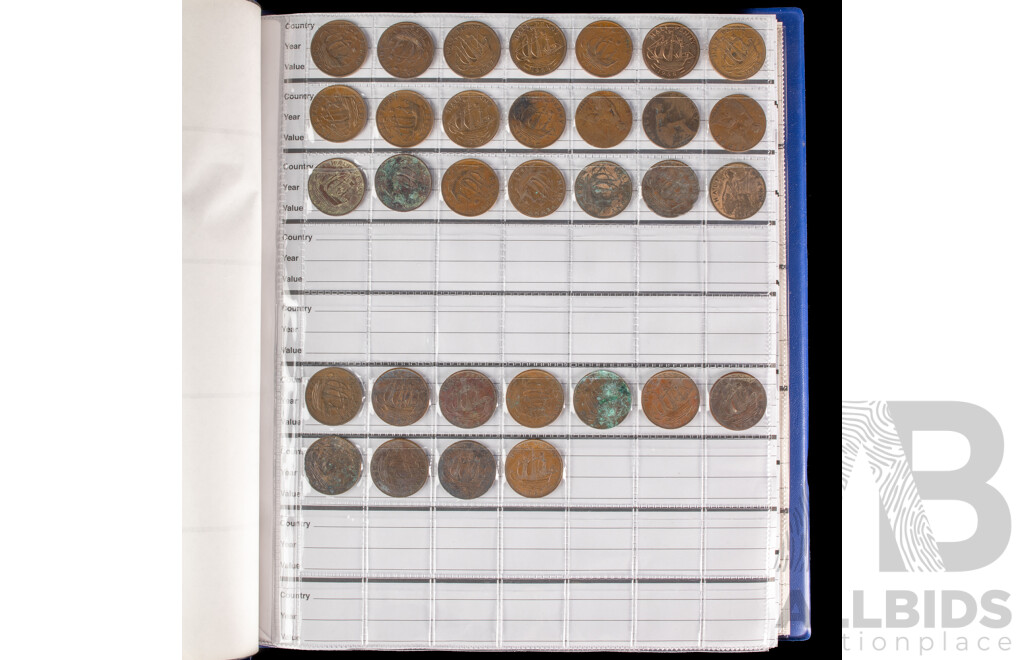 Album of United Kingdom, New Zealand and USA Coins Including Commemorative Crowns, Pennies, Half Pennies, Sixpence, Shillings, Two Shillings, New-Pence, One Pound, QV to QE2, Dimes, Quarters,