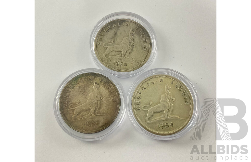 Three Australian 1954 Silver Commemorative Florins .500