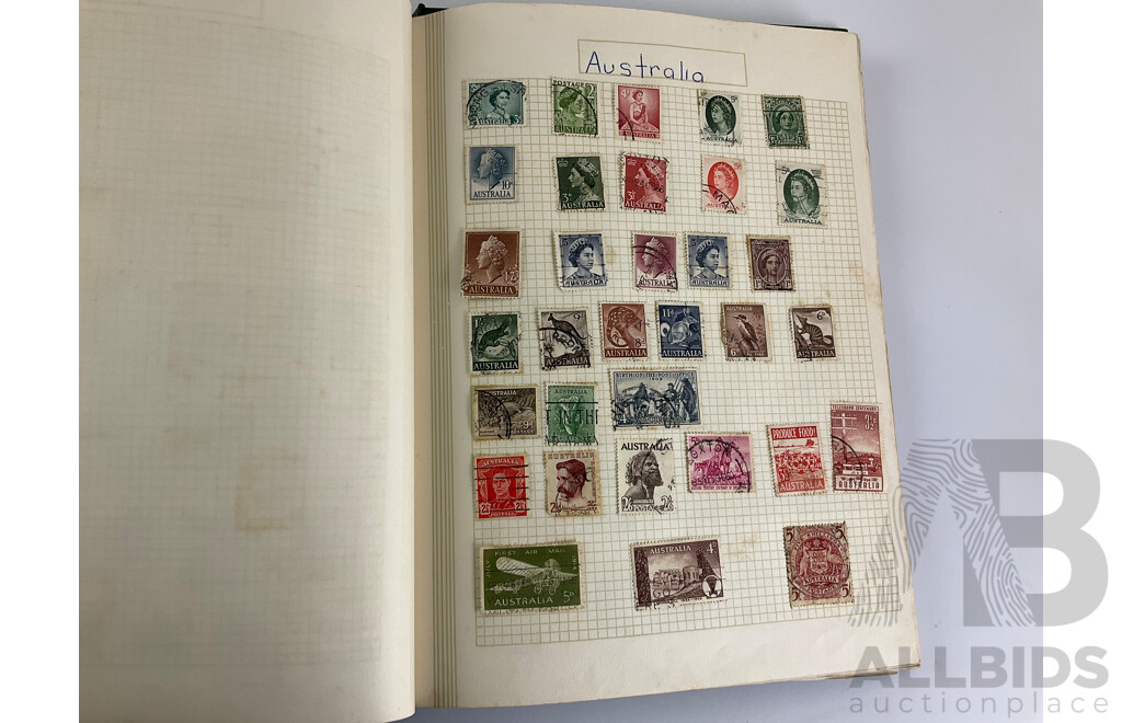 Album of Vintage International Stamps Including Australian Predecimal, USA, Denmark, Germany, France, PNG, Turkey, Spain, New Zealand, Iran, Greece