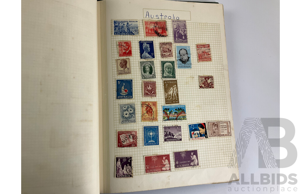 Album of Vintage International Stamps Including Australian Predecimal, USA, Denmark, Germany, France, PNG, Turkey, Spain, New Zealand, Iran, Greece