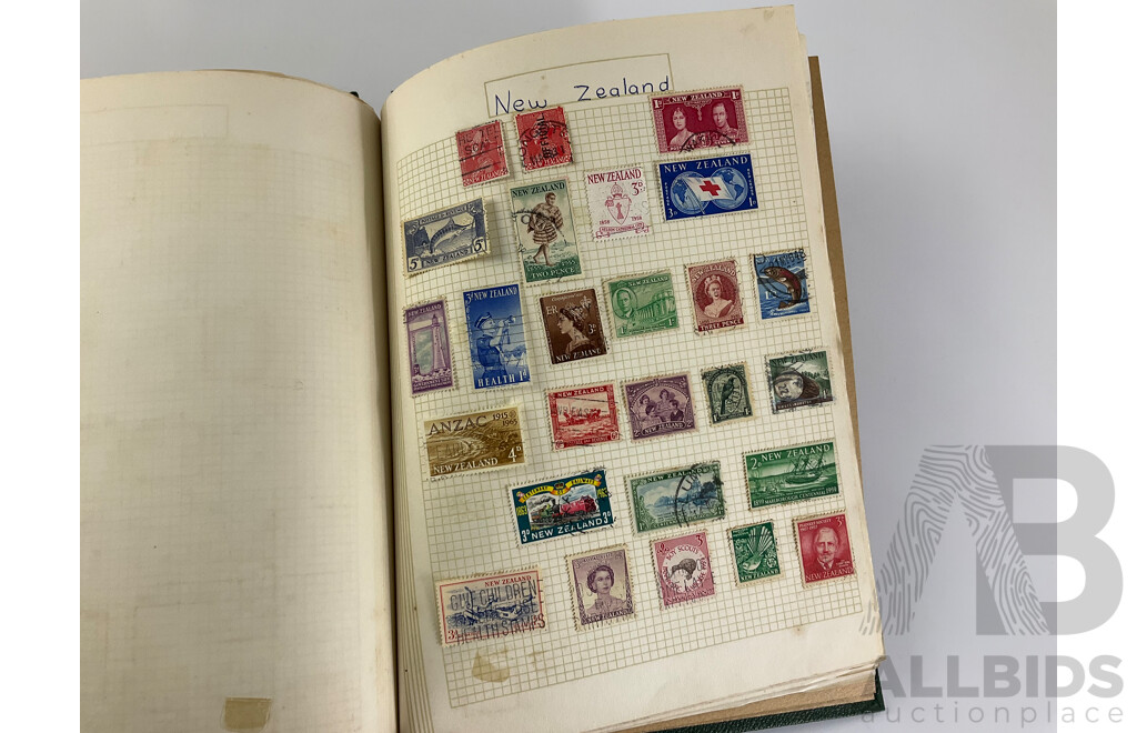 Album of Vintage International Stamps Including Australian Predecimal, USA, Denmark, Germany, France, PNG, Turkey, Spain, New Zealand, Iran, Greece