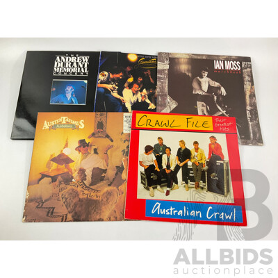 Five Vinyl Records of Australian Interest Including Little River Band, Australian Crawl, Ian Moss, Andrew Durant Memorial Concert, Austin Tayshus