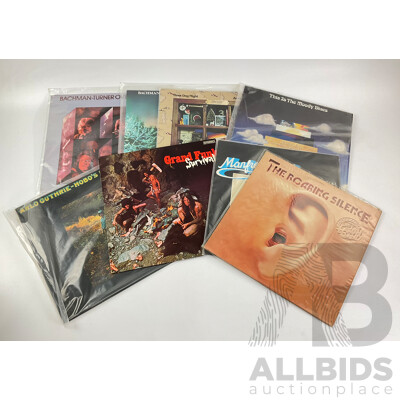 Eight 1970's Vinyl LP Records Including Bachman Turner Overdrive, Grand Funk Railroad, Arlo Guthrie, Manfred Mann, Moody Blues, Three Dog Night