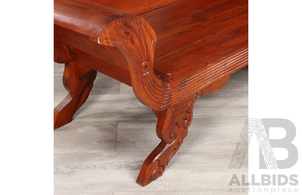 Indonesian Mahogany Settee with Carved Back