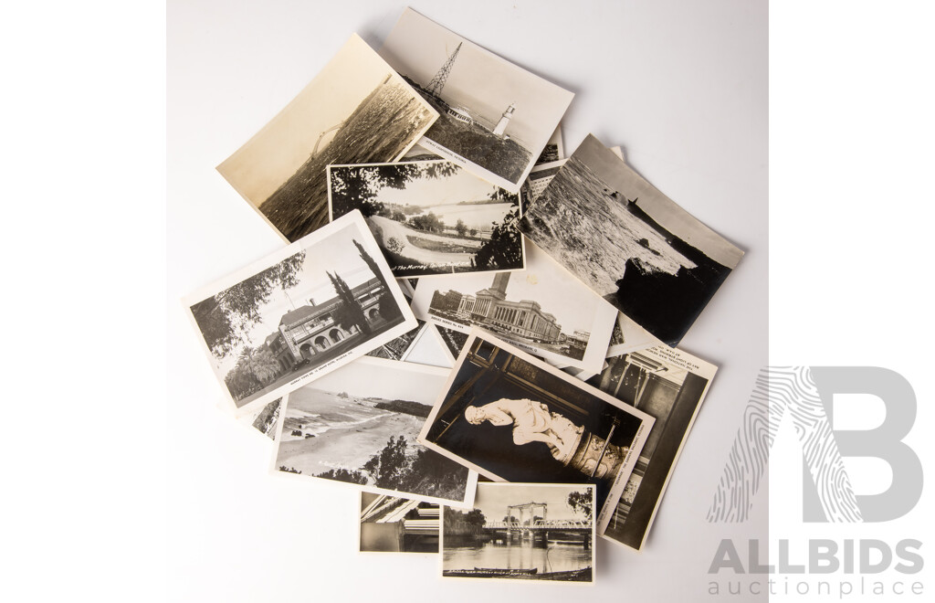 Collection Vintage B & W Snapshots of Australian Scenes Including Mildura, Sale, Swan Hill and More, All in Eucalyptus Wood Box