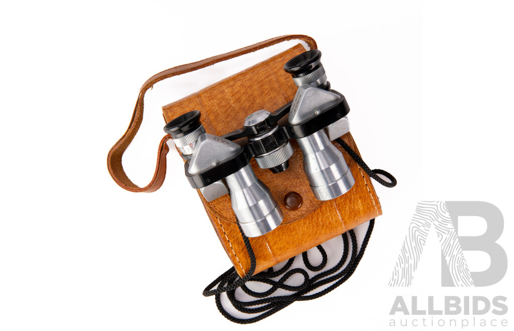Set Vintage Sinop Coated Optics 8 X 20 Field Binoculars in Leather Case