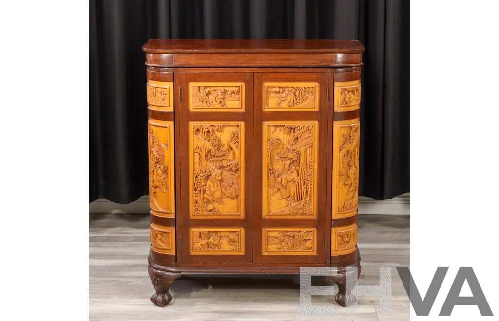 Heavily Carved Chinese Camphorwood Bar Unit