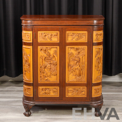 Heavily Carved Chinese Camphorwood Bar Unit