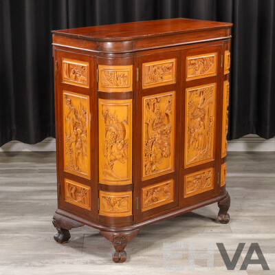 Heavily Carved Chinese Camphorwood Bar Unit
