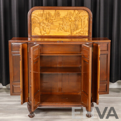 Heavily Carved Chinese Camphorwood Bar Unit