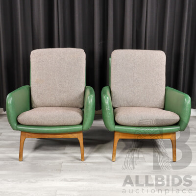Pair of Retro Vinyl Upholstered Lounge Chairs with Later Cushions Pair of Retro Vinyl Upholstered Lounge Chairs with Later Cushions