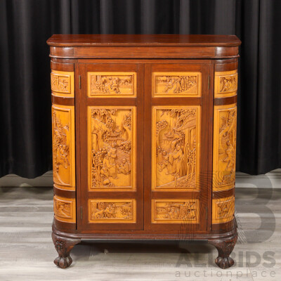 Heavily Carved Chinese Camphorwood Bar Unit