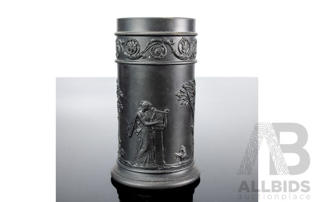 Antique Wedgwood Black Basalt Neo Classical Jardiniere Along with Two Other Wedgwood Black Basalt Pieces