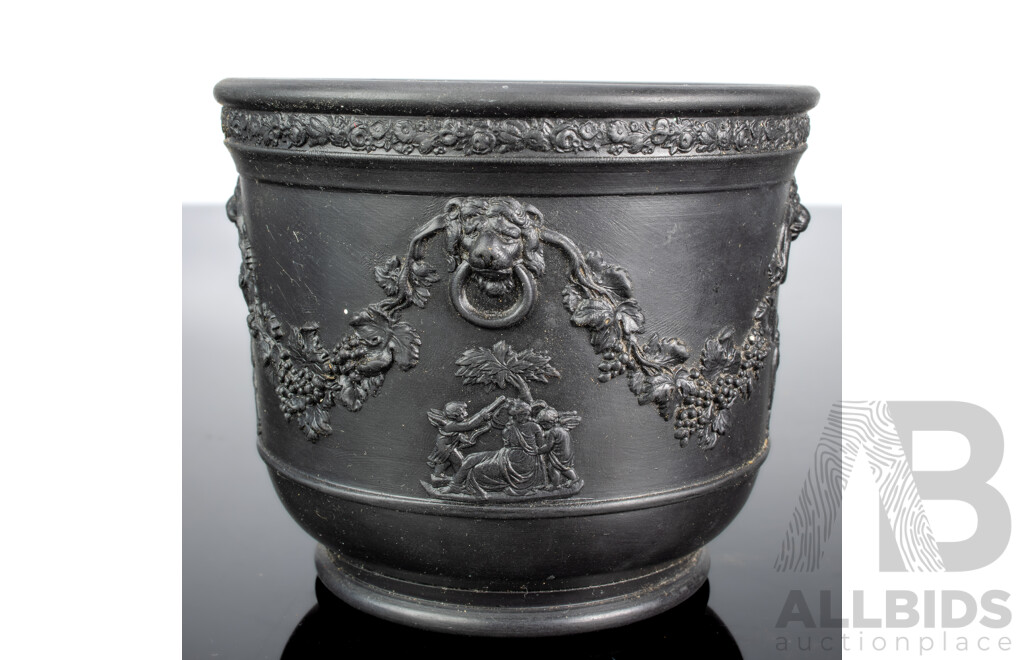 Antique Wedgwood Black Basalt Neo Classical Jardiniere Along with Two Other Wedgwood Black Basalt Pieces