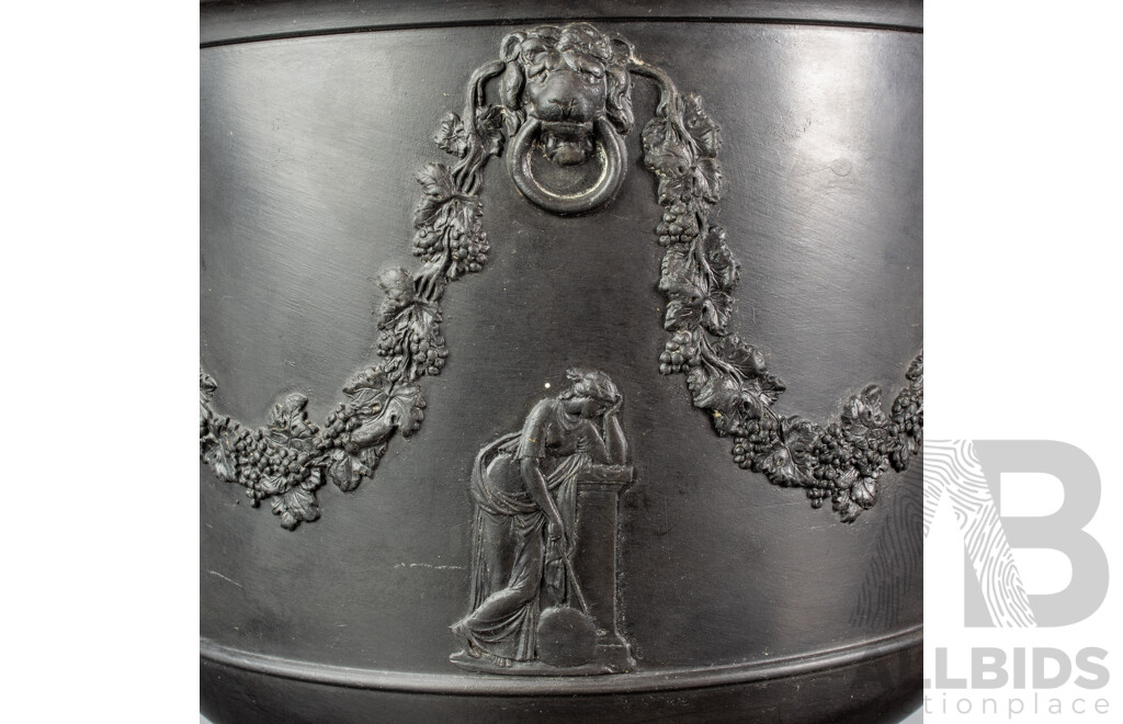 Antique Wedgwood Black Basalt Neo Classical Jardiniere Along with Two Other Wedgwood Black Basalt Pieces