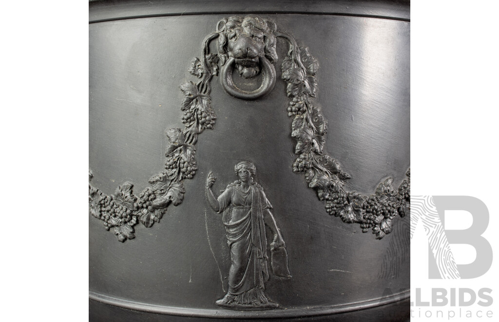 Antique Wedgwood Black Basalt Neo Classical Jardiniere Along with Two Other Wedgwood Black Basalt Pieces