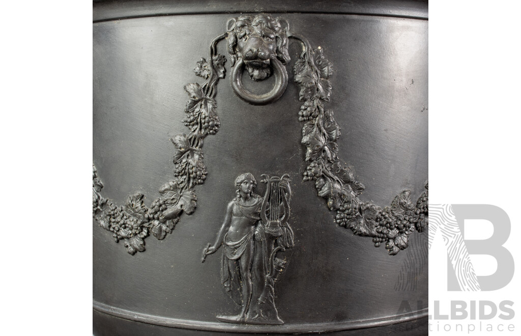 Antique Wedgwood Black Basalt Neo Classical Jardiniere Along with Two Other Wedgwood Black Basalt Pieces