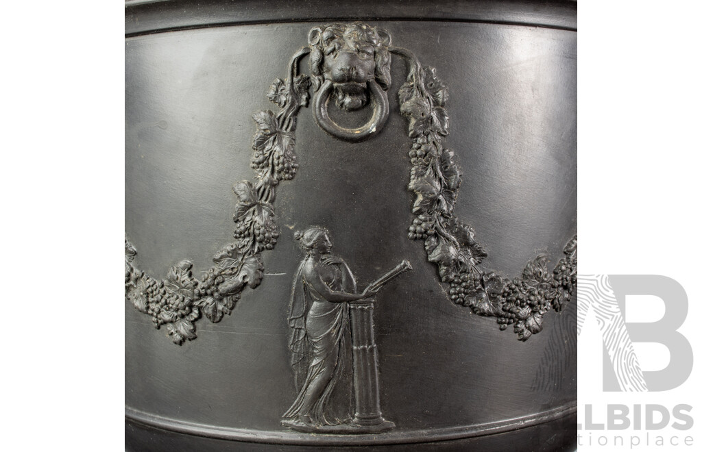 Antique Wedgwood Black Basalt Neo Classical Jardiniere Along with Two Other Wedgwood Black Basalt Pieces