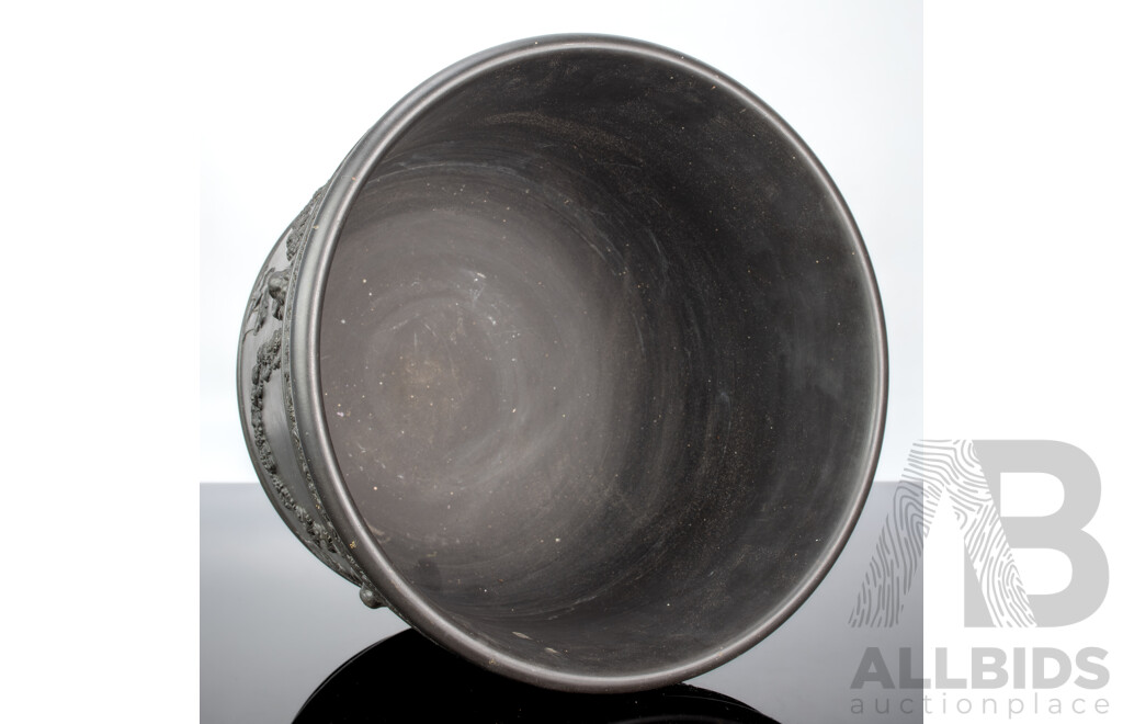 Antique Wedgwood Black Basalt Neo Classical Jardiniere Along with Two Other Wedgwood Black Basalt Pieces