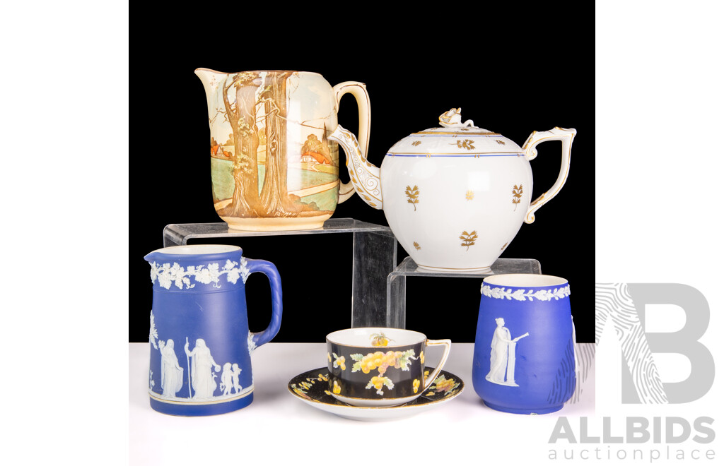 Collection Quality Porcelain Including Herend, Royal Doulton Jug And Duo, Two Antique Wedgwood Jasper Ware Pieces,