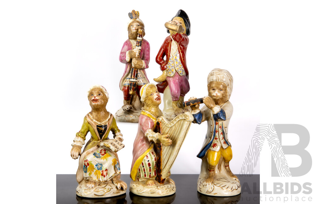 Set Five Ceramic Monkey Band Member Figures