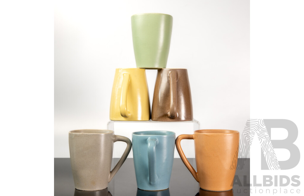 Nice Set Six Australian Guy Boyd Pottery Harlequin Coloured Mugs