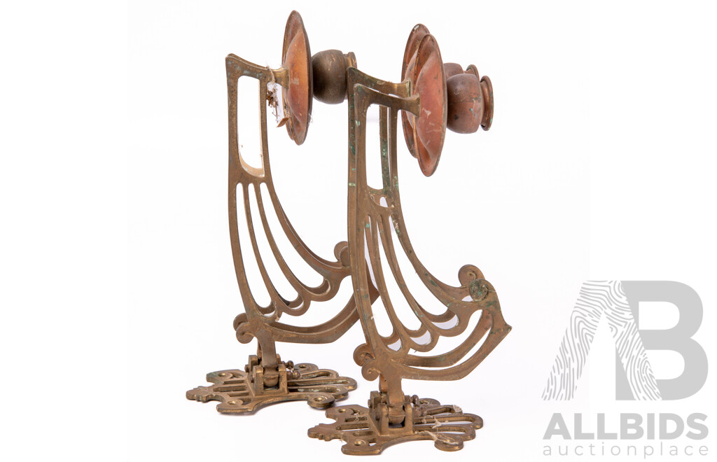 Pair Antique Art Nouveau Brass & Copper Piano or Wall Sconces